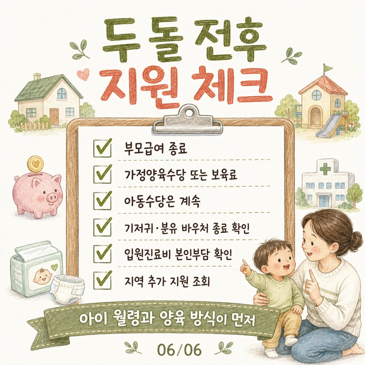 두 돌 전후 지원금 체크리스트 카드