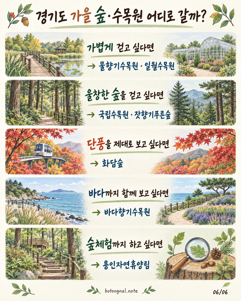 경기도 숲과 수목원을 산책·단풍·바다·숲체험 목적별로 고르는 안내