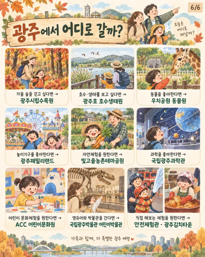 아이의 관심사별 광주 가족 나들이 장소 요약