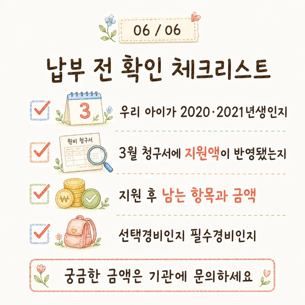 납부 전 확인 체크리스트 카드