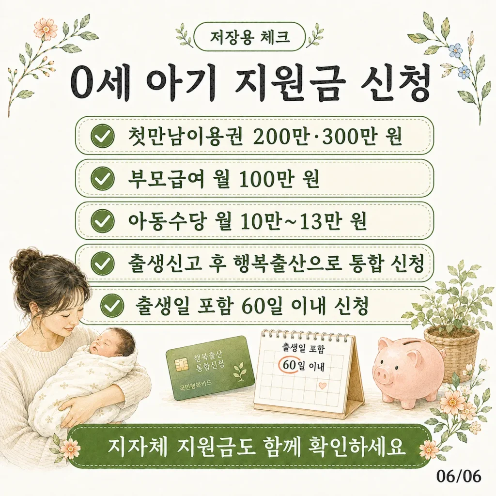 0세 아기 지원금 신청 전 최종 체크리스트 카드
