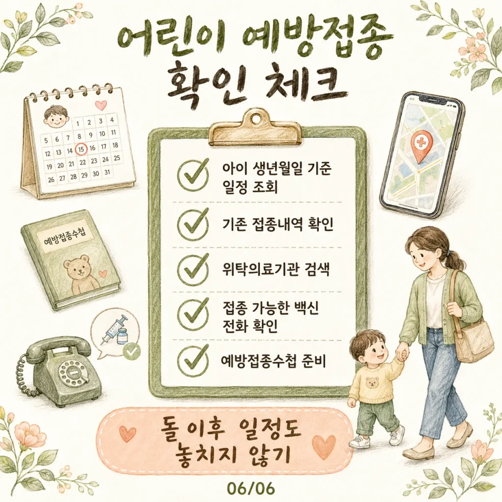 어린이 예방접종 전 확인 체크리스트 접종내역 위탁의료기관