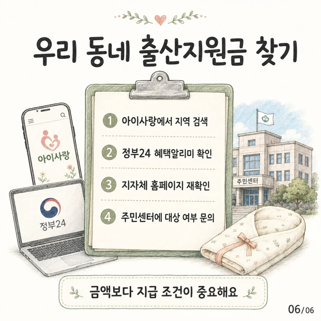 우리 동네 지역별 출산지원금 찾기 순서 카드