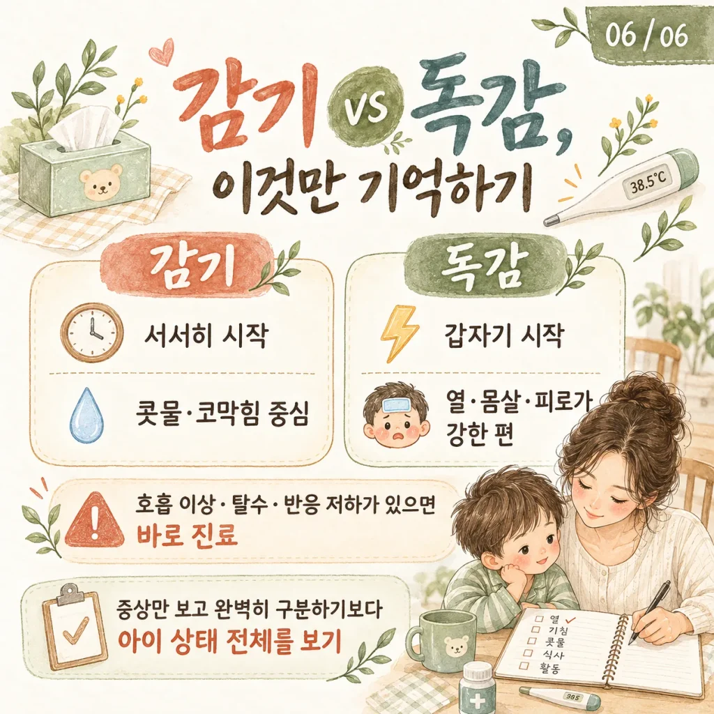 감기 vs 독감 이것만 기억하기 요약 카드