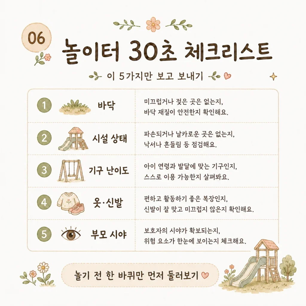 놀이터 안전사고 예방 30초 체크리스트 카드