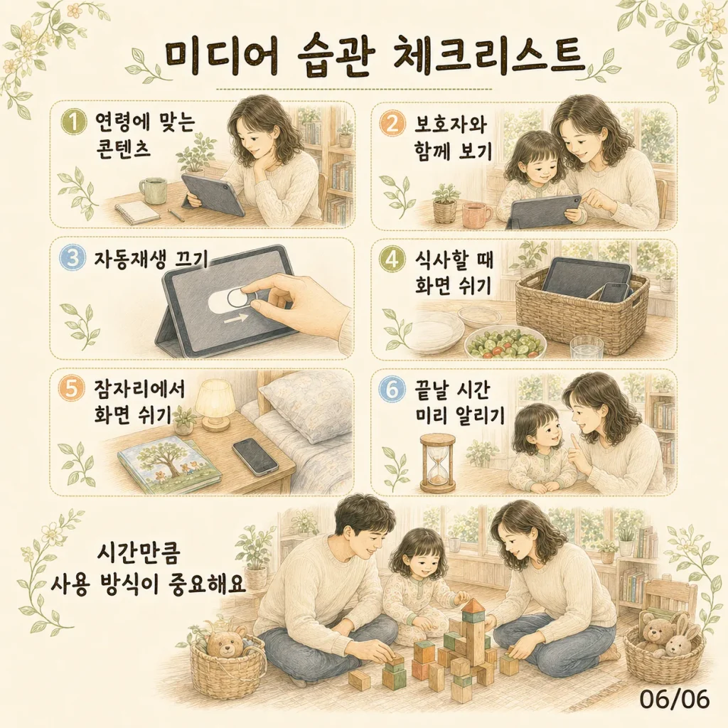 아이 미디어 노출 시간 습관 체크리스트 카드