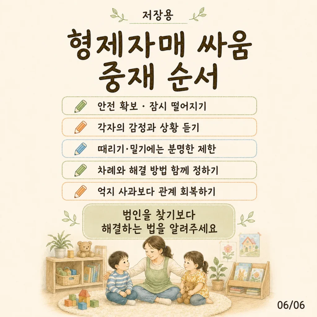 형제자매 싸움 중재 순서 저장용 카드