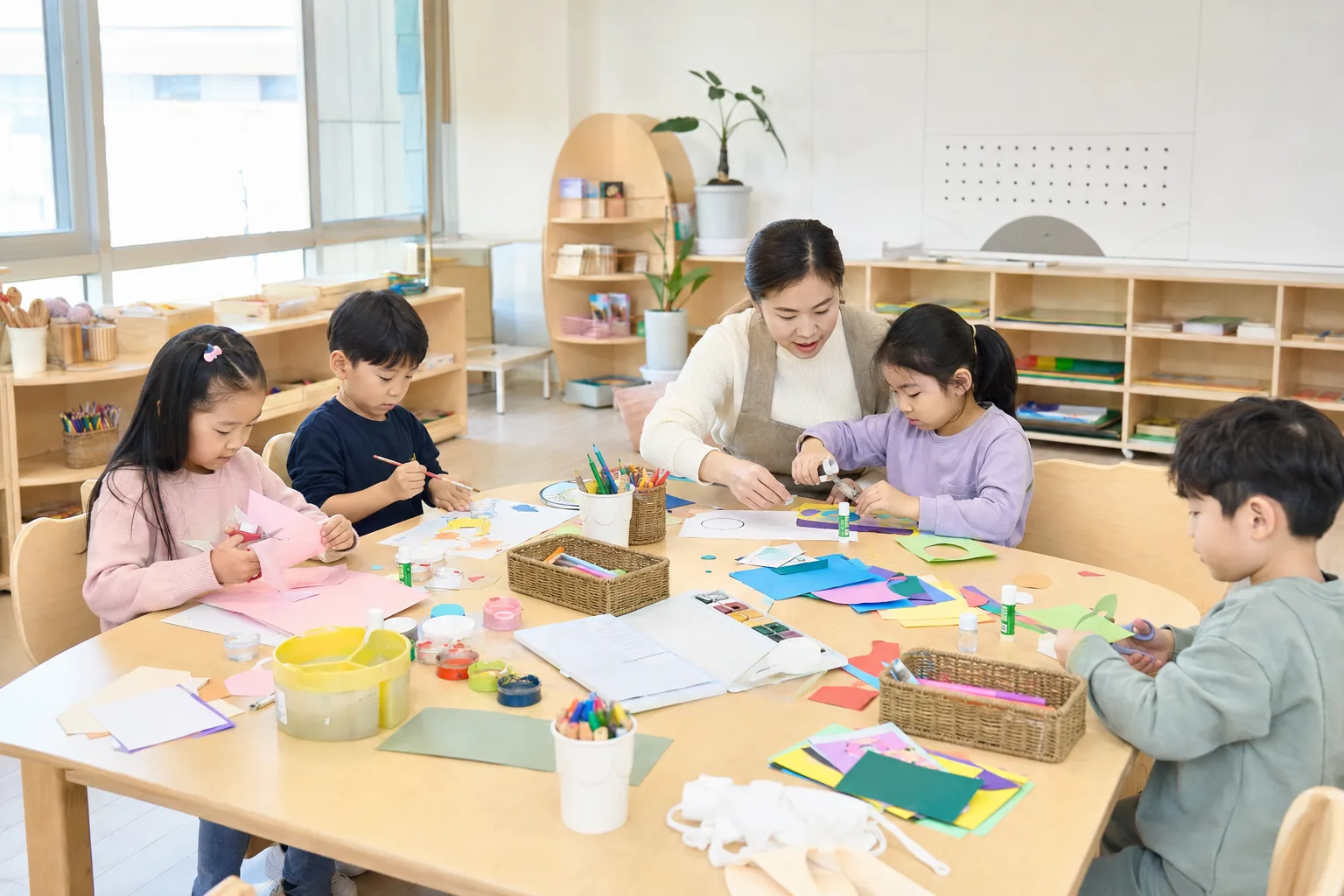 초등학교 교실에서 활동하는 아이들