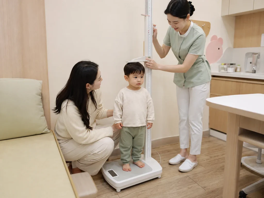 소아청소년과에서 아이 키와 몸무게를 재는 영유아 건강검진