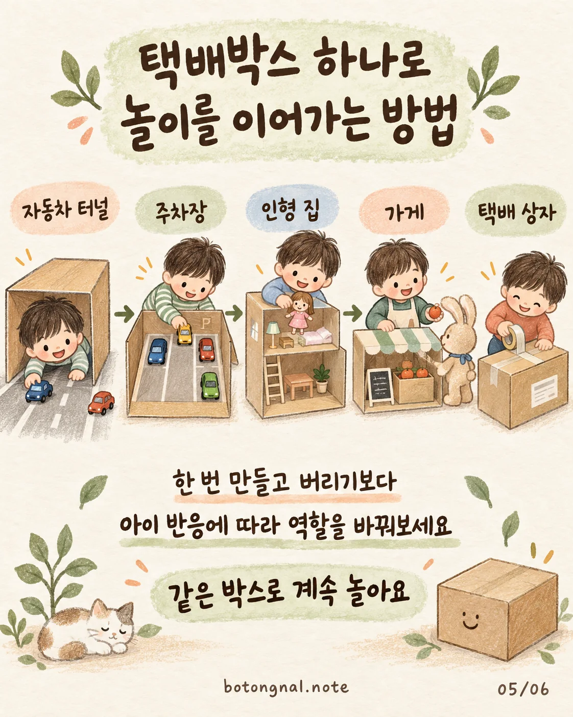 택배박스 하나로 터널 주차장 인형집 가게로 이어가는 놀이