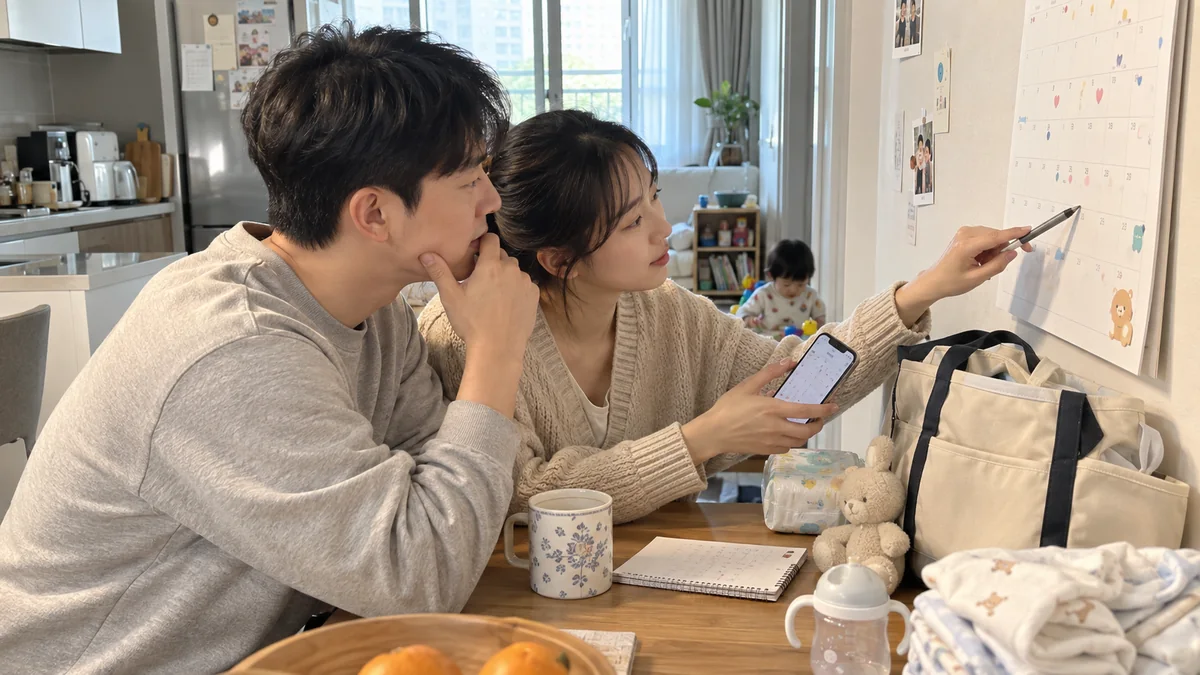 아이돌보미 연계 일정을 달력에서 확인하는 부부