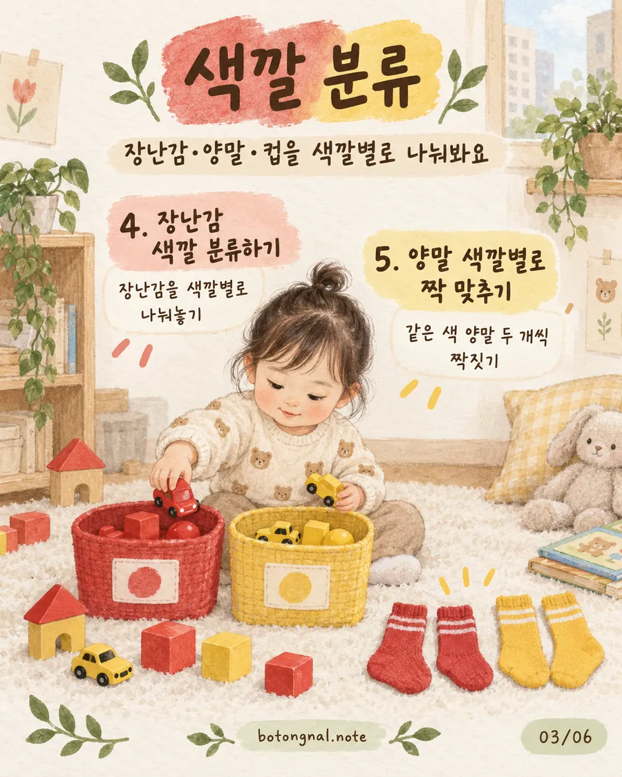 색깔 분류 놀이 - 장난감 색깔 분류하기와 양말 색깔별 짝 맞추기