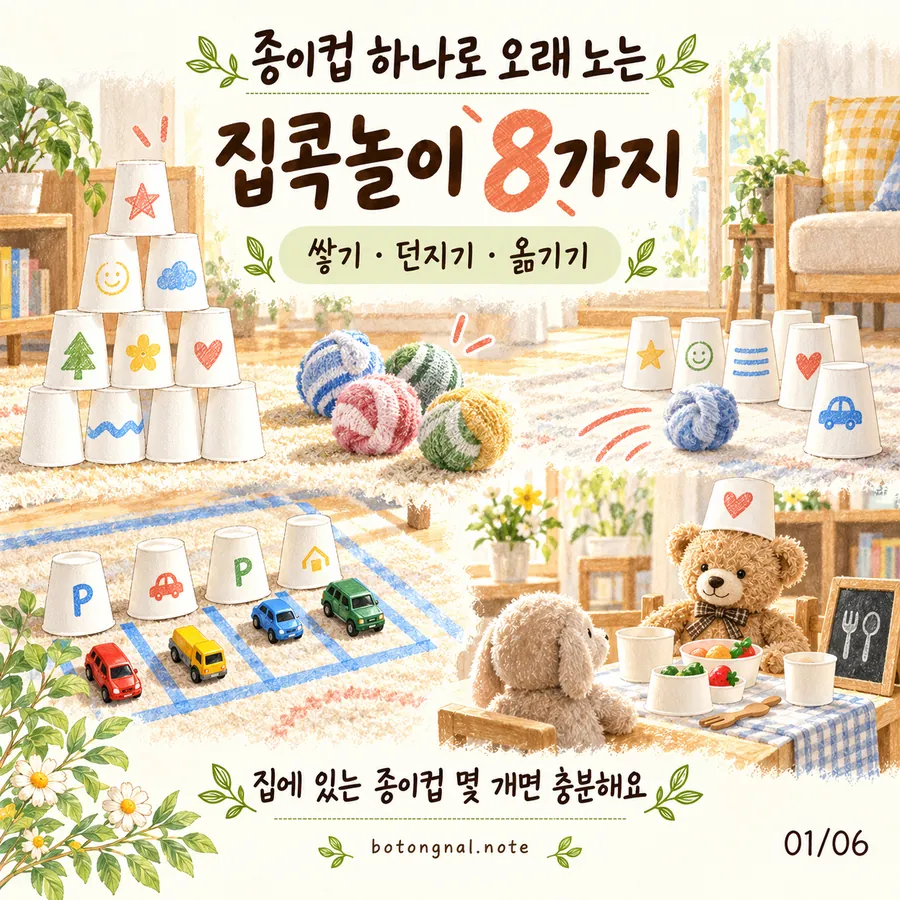 종이컵 놀이 8가지｜쌓기·던지기·옮기기로 오래 노는 유아 집콕놀이