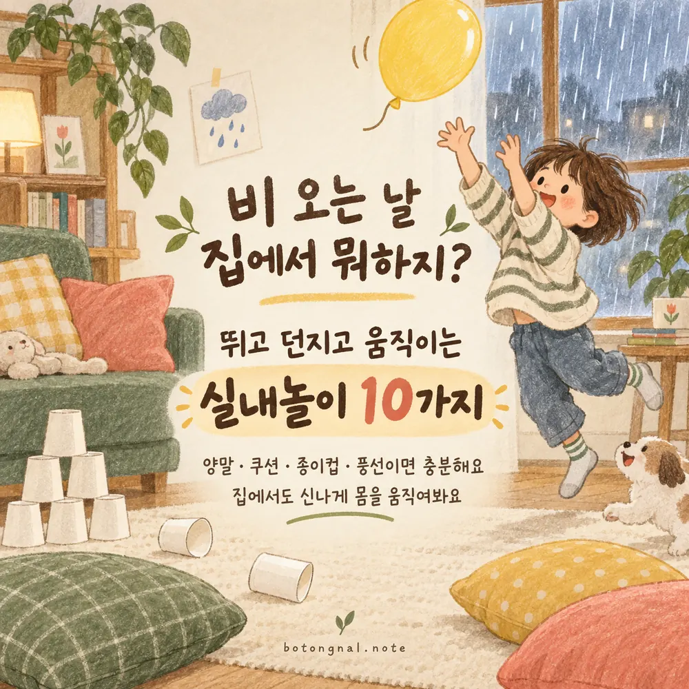 비 오는 날 실내놀이 10가지｜집에서 뛰고 던지는 유아 몸놀이