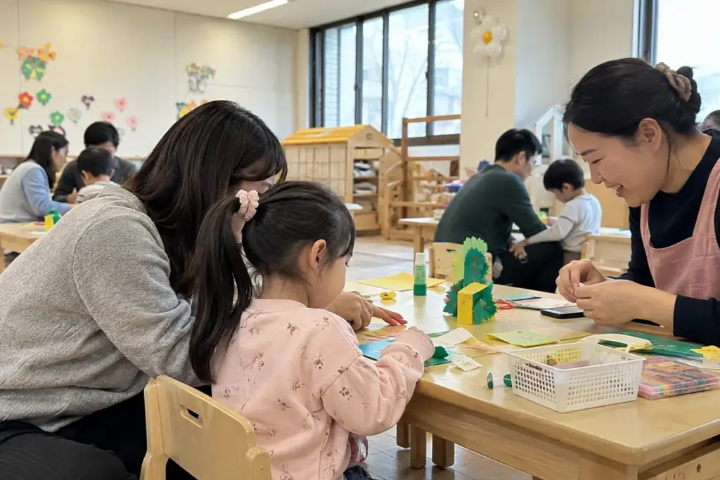 부모와 아이가 함께 만들기를 하는 놀이프로그램