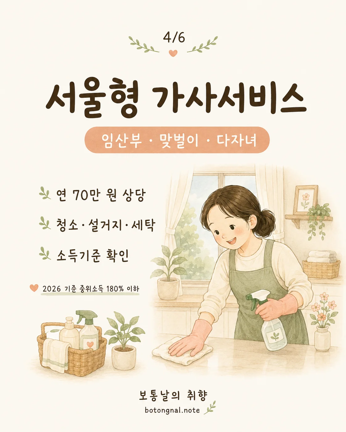 서울형 가사서비스 임산부 맞벌이 다자녀 연 70만원 상당