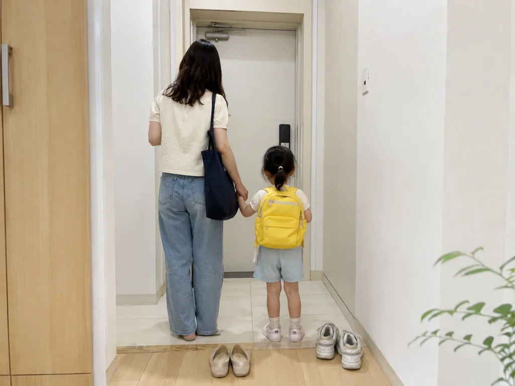 휴직 중 아이 손을 잡고 외출하는 엄마