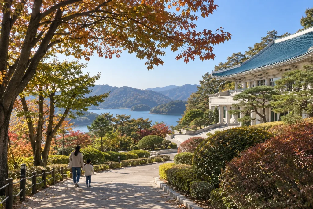 대청호와 숲길이 어우러진 청주 청남대 가을 풍경