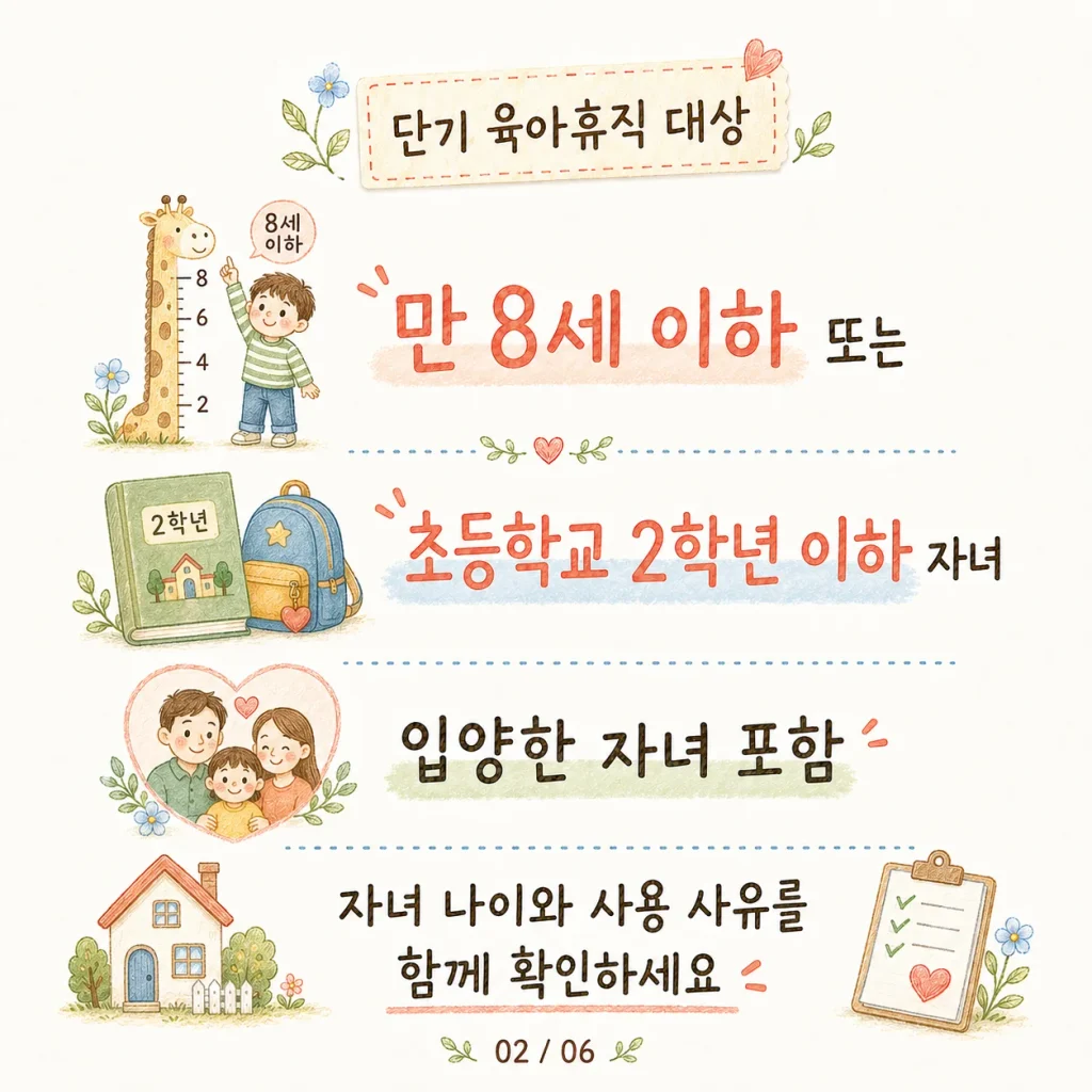 만 8세 이하 또는 초등학교 2학년 이하 대상 자녀 안내 카드